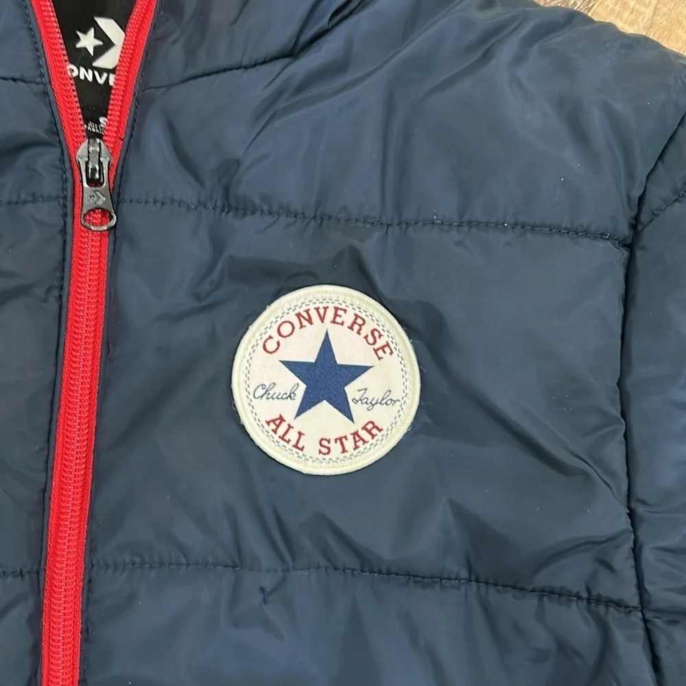 Converse All Star Boys Quilted Jacket S 8-10yrs Blue Hood Zipper Chuck Taylor